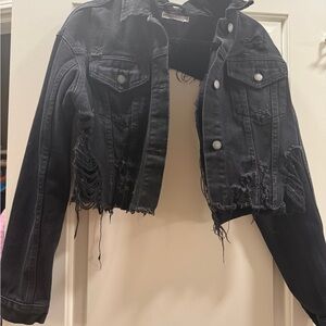 LF Black Distressed Denim Jacket